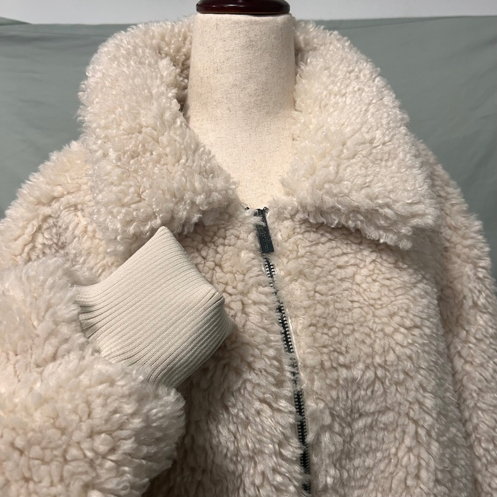 Sanctuary Womens Cream Faux Fur Sherpa Bomber Jacket CJ0920CC3 Size M NEW